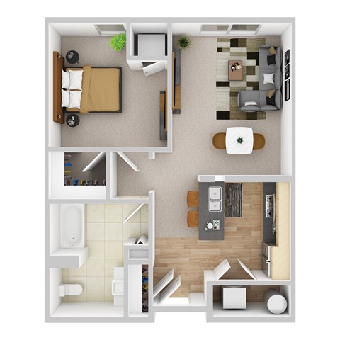 Floor plan for 1 bed, 1 bath, 690 sqft